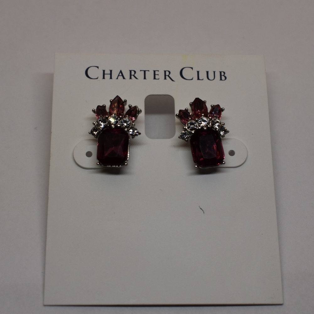 Charter Club Clear &Red Crystal Stud Earrings